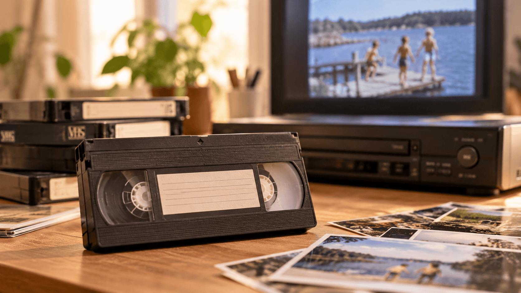 VHS-band met videorecorder voor het digitaliseren van oude familievideo’s