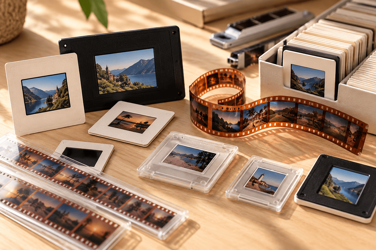 Losse diafilm en verschillende ingeraamde diaformaten voor digitaliseren bij VisualMemories